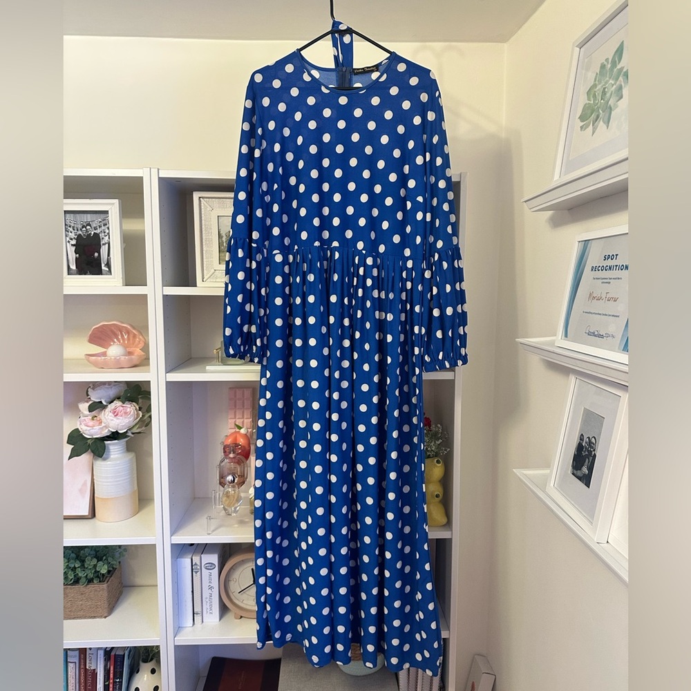 Blue Polka Dot Maxi Dress